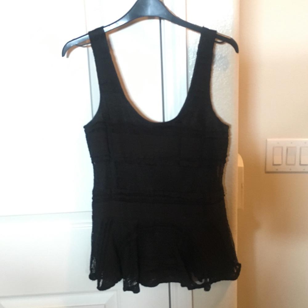 Anthropologie Ganni Black Lace Peplum Top